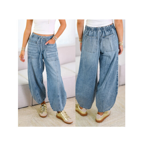 (L, Light Blue) Γυναικείο Παντελόνι Τζιν Μονόχρωμο Streetwear 1