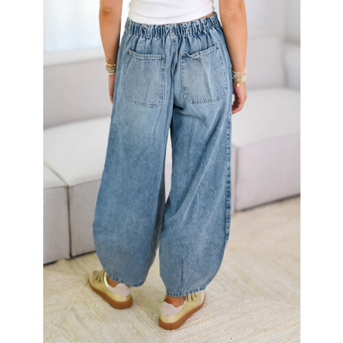 (M, Light Blue) Γυναικείο Παντελόνι Τζιν Μονόχρωμο Streetwear 2