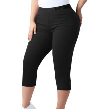 Dámske capri legíny pre väčšie veľkosti s vysokým pásom, elastické nohavice na jogu (L-5X) - Nohavice na cvičenie s elastickým pásom