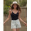 (M, White) Short en jean le streetwear. 12