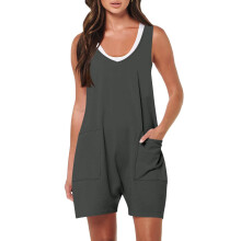 Macacões Plus Size Femininos Elegantes e Modernos para o Verão, Cor Sólida, Sem Mangas e com Alças - Macacão Curto em Promoção