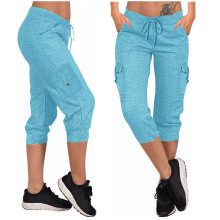 Pantaloni Capri de yoga pentru femei – croială solidă, lejeră, talie elastică, buzunare, material moale, pentru antrenament și purtare
