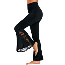 UTTOASFAY női nadrág divatos női szexi magas derekú nadrág leggings nadrág csipke paneles lezser trapéz nadrág fekete XL