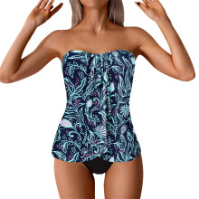 Tankini badpakken voor dames, strapless, gewatteerd, push-up, trendy, bloemenprint, afslankende bikini, bandeau, tweedelig badpak