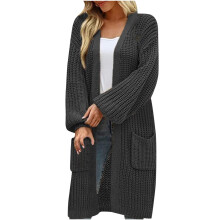 Winter gebreide lange vesten voor dames, plus size, losse trui 2025, modieus geruit, bijpassende kleuren, trui-jas, donkergrijs