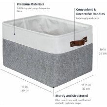 Paniers de rangement extra larges en tissu (lot de 3, 40 x 33 cm), bacs de rangement en toile pour étagères, paniers en lin et en tissu, gris/blanc