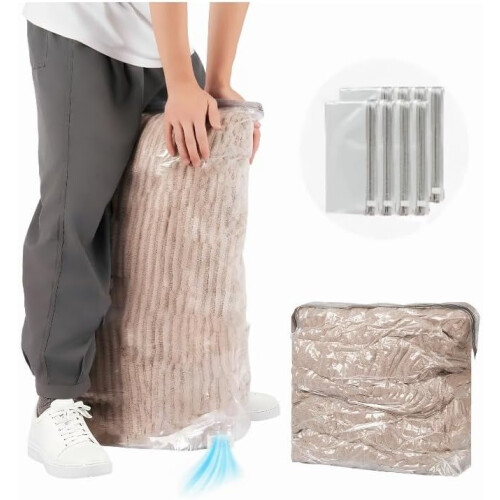 Sacs de rangement sous vide avec système de décompression rapide, sans pompe, 8 grands sacs de compression peu encombrants