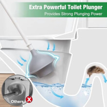 , Tacar Scuab agus Plunger Leithris 2in1 le Guairí Silicone, Ábhar Plaisteach, Sealbhóir san áireamh, Bán/Dubh, le haghaidh Glanadh Domhain
