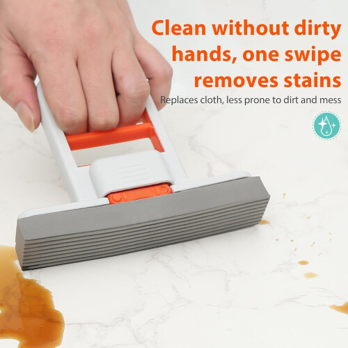 Mini Self-Squeezing Sponge Mop – Orange, Foldable, 1-Hand Squeeze, 3 Replaceable Heads, Wet/Dry Use for Kitchen/Bathroom/Car 2