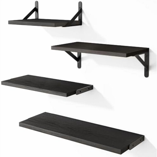 Schwarze, schwebende Wandregale, 4er-Set – Mattes Metall