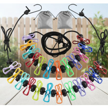 2-Pack Portable Camping Clothesline with 12 Clothespins, Retractable Elastic Line for Outdoor/Indoor Use