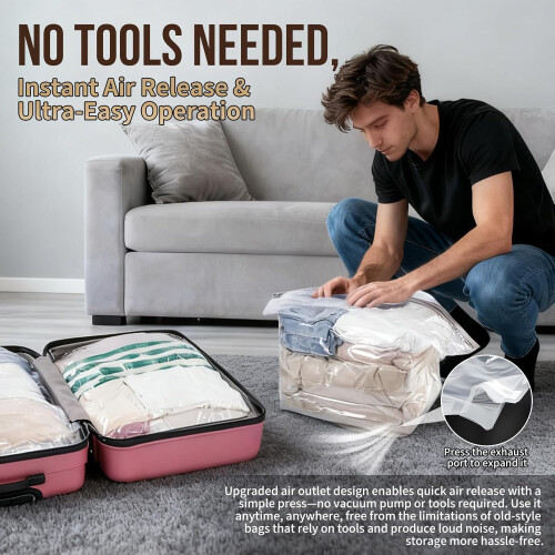 Sacs de rangement sous vide avec système de décompression rapide, sans pompe, 8 grands sacs de compression peu encombrants 1