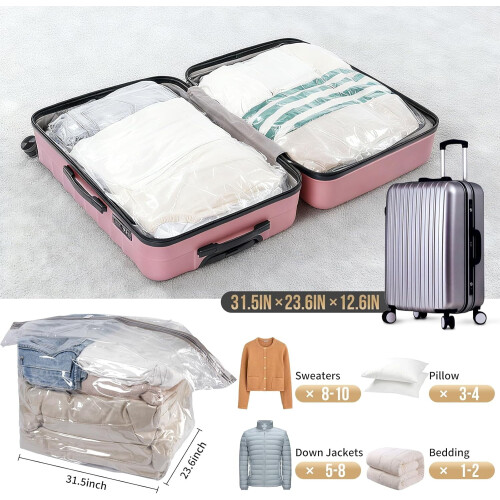 Sacs de rangement sous vide avec système de décompression rapide, sans pompe, 8 grands sacs de compression peu encombrants 2