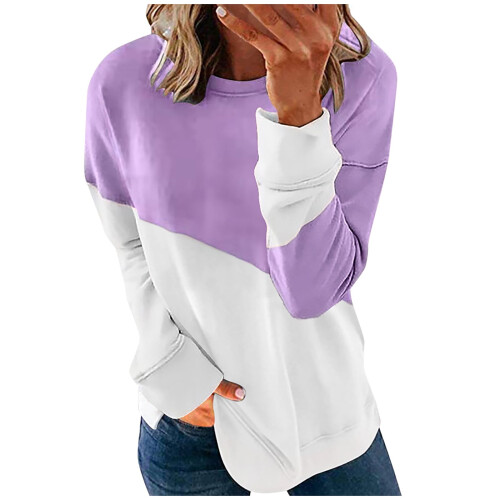 Top viola a maniche lunghe da donna, camicette con scollo a V e stampa floreale da donna-M