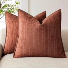 Housses de coussin gaufrées en coton, motif carré européen, couleur orange rouille, lot de 2