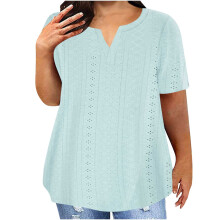 lulshou Dames Plus Size Zomer Tops Blouse met open V-hals en korte mouwen, effen kleur, casual, losvallende zomertop