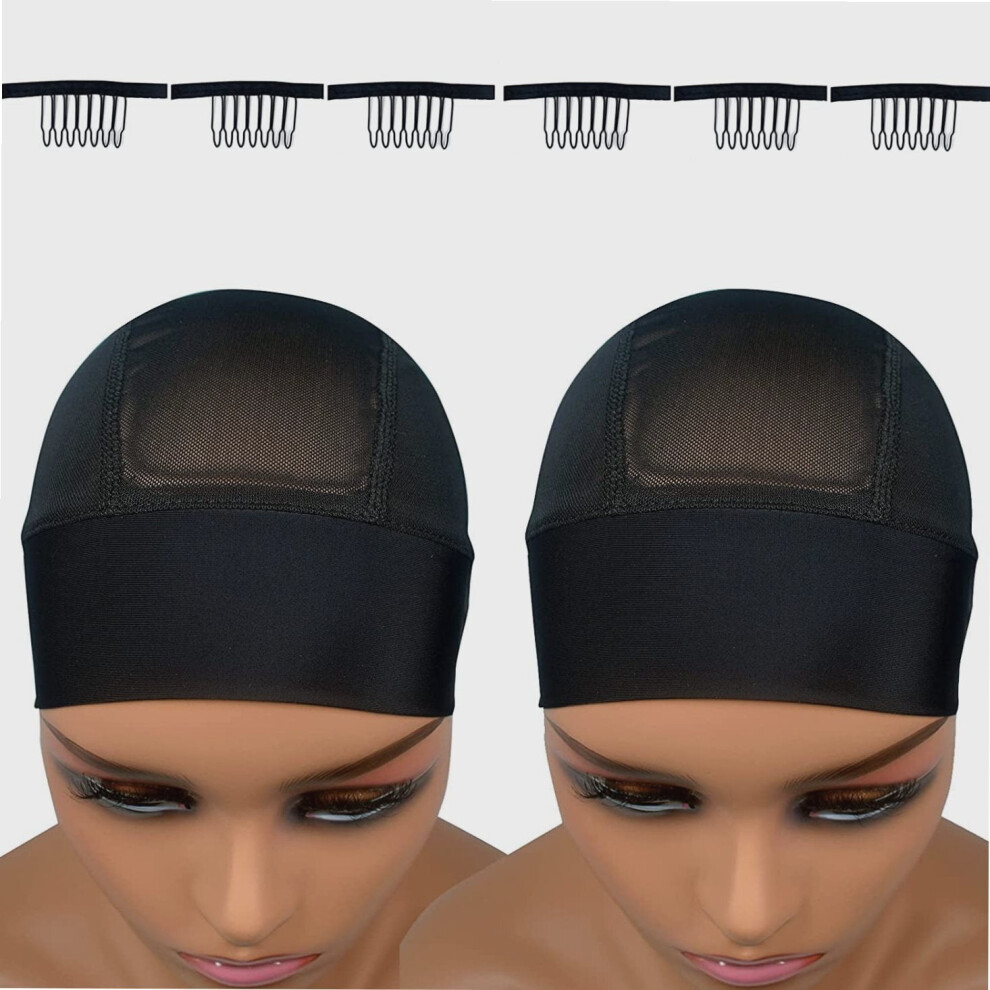 Unisex Black 2Pcs Adjustable Hook And Loop Lace Headband Wig Caps, Mesh Dome With Hook & Loop, Wig Grip Cap For Weaving Ã¢Â Compatible With All Wigs