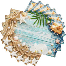 Linnen placemats met schelpmotief, set van 6