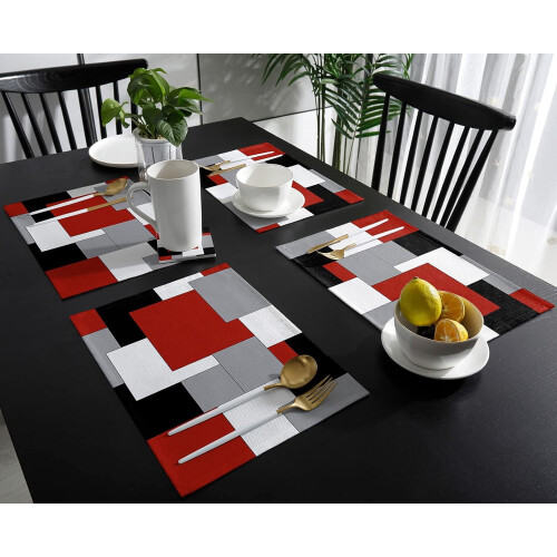 Abstracte placemats met kleurblokken, set van 4 2