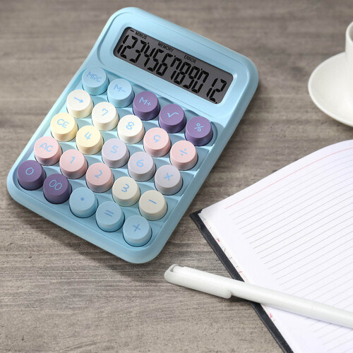 AuroraX Cute Desktop Calculator Office Basic Calculator,12 Digit Four Function Calculator with Large Mechanical Buttons and Display Teacher Supplies 2