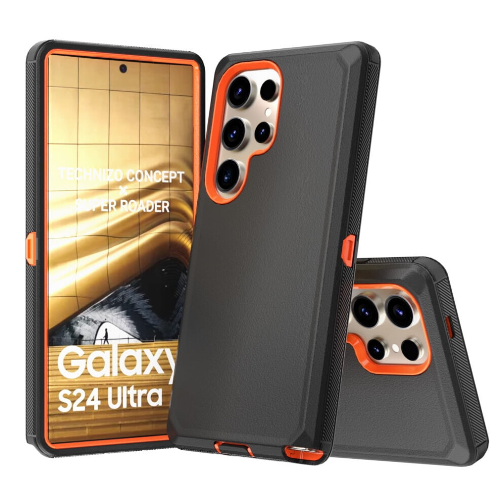 Xhy Compatible With Samsung Galaxy S24 Plus Case – Military Grade 3-In-1 Shockproof Armor, Rugged & Detachable – + Black/Orange 9557311284724