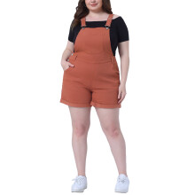 Plus size overalls shorts til kvinder jumpsuit med rullekant og lomme i jeans og denim 1X karamel