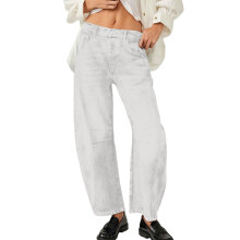 Damebukser, mellemhøj talje, barrel jeans til brede ben, mellemhøj talje, cropped denim, baggy boyfriend jeans med lommer