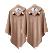 AUQ Hooded Baby Towels,31"31" Cloud-Like Coral Fleece Kids Bath Towels,Windproof Triangular Hood Body Towel Wrap,Coffee
