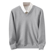 Men's Fashionable Tops Fall Winter Trendy Solid Color Pullover V-Neck Knitted Long Sleeved Slim Sweaters Suitable for Daily Wear(Gray,XL)