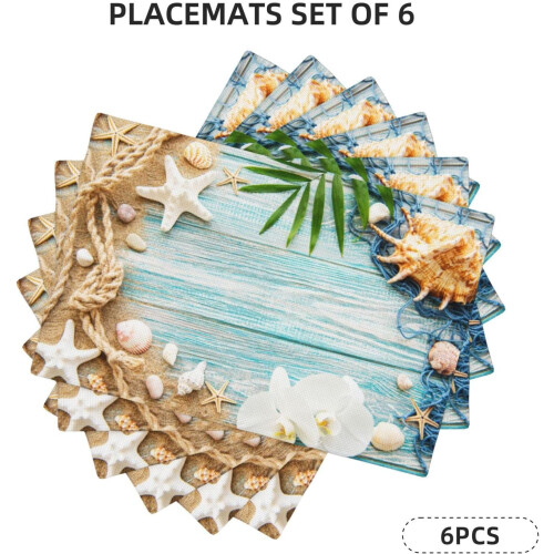 Sets de table en lin à motif coquillages, lot de 6 2