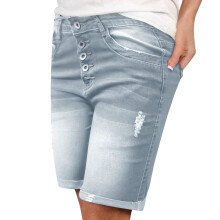 Shorts jeans femininos, bermudas jeans de cintura alta, azul escuro, com elástico na cintura, sexy e moderno.