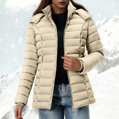 Damen-Steppjacke mit Kapuze, Beige, Größe S 1