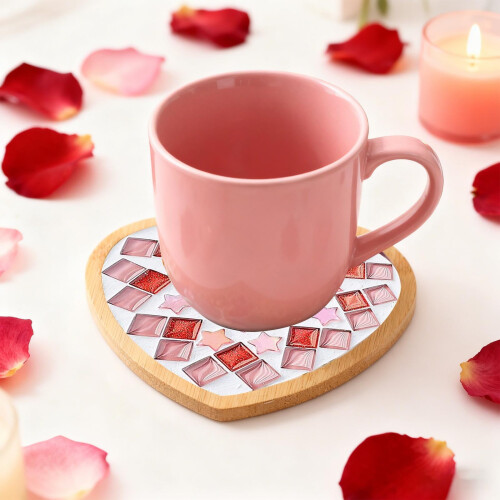 Valentinsdag træmosaikflisesæt til kopmåtter, 6 stk. 1