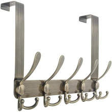 Over The Door Hooks Door Hanger with 5 Tri Hooks for Hanging, Over The Door Towel Rack Coat Hanger Coat Rack for Behind Back of Bathroom,Bronze