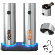 Ensemble moulin à sel et à poivre rechargeable avec station d'accueil USB