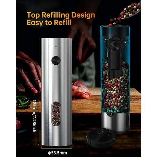 Ensemble moulin à sel et à poivre rechargeable – 110 ml, 1
