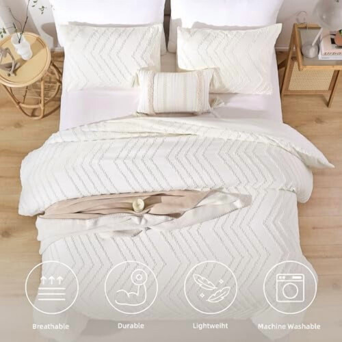 Σετ πάπλωμα Queen Size σε λευκό ιβουάρ χρώμα Boho Farmhouse 3 τεμάχια 1
