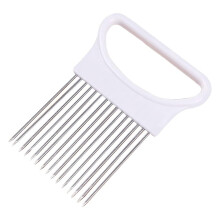 Cortador de cebollas de acero inoxidable con aguja de fijación, blanco
