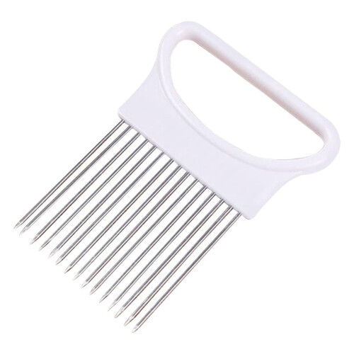 Coupe-oignons en acier inoxydable avec aiguille de fixation, blanc
