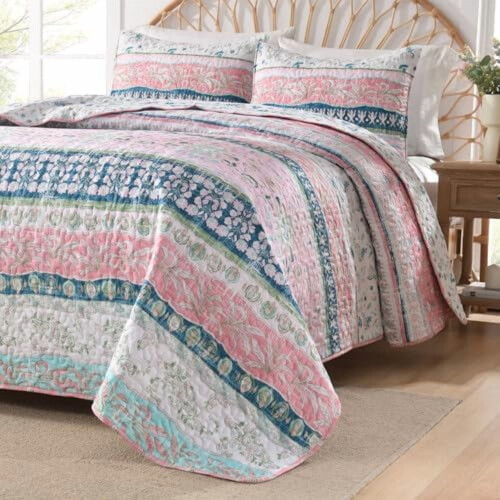 Σετ παπλωμάτων Boho Queen – Floral Stripe, Μικροΐνες, 3 τεμάχια 1