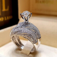 925 Sterling Silver Double-layer Simulation Diamond Wedding Engagement Ring Set