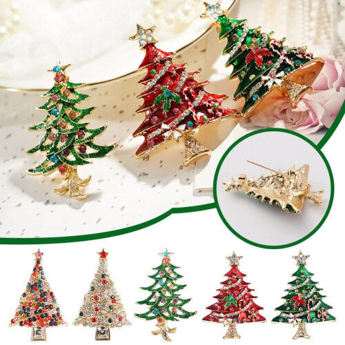 Broche sapin de Noël en strass et émail (1 pièce) 1