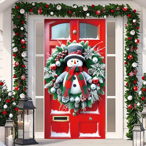 Rideau de porte de Noël 35 x 71 po en polyester festif