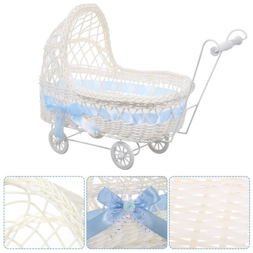 Festgaver Kurv Babyshower Dekorationer Vogn - blå 2