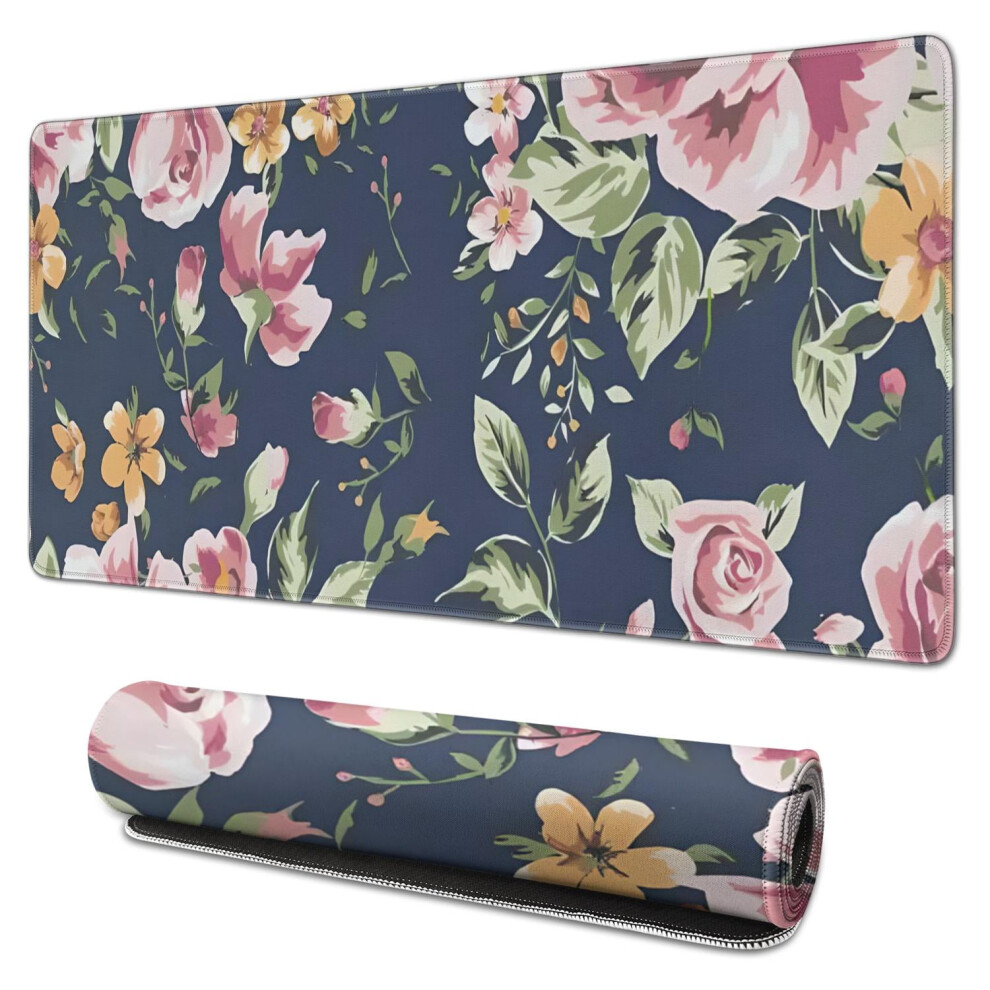 Flower Desk Mouse Pad Waterproof Non-Slip 35.4X15.7 In Blue 9558830508339