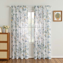 Floral Sheer Curtains 52x84 inch, 2 Panels, Yellow & Blue, Rod Pocket, for Living Room, Bedroom, Bathroom