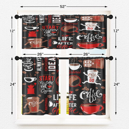 Küchengardinen-Set in Schwarz und Rot (Kaffee) 1
