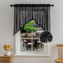 Beda Home Tassel lenvászon függöny karnis, fényszűrő rusztikus felsőrész kis ablakokhoz, rúdzsebbel (fekete, 36x36", 2 db)
