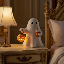 Ručne vyrobené nočné svetlo Ghost Coffee Tekvica, Halloween 3D LED strašidelná soška lampy – kompatibilné s napájaním z USB