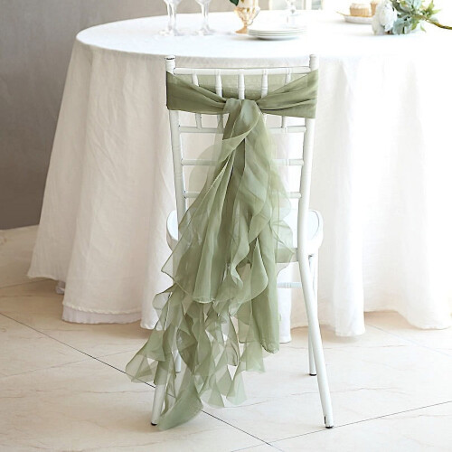 BalsaCircle10 Dusty Sage Premium Solid Curly Chiffon Chair Noshes Wedding Slipcovers